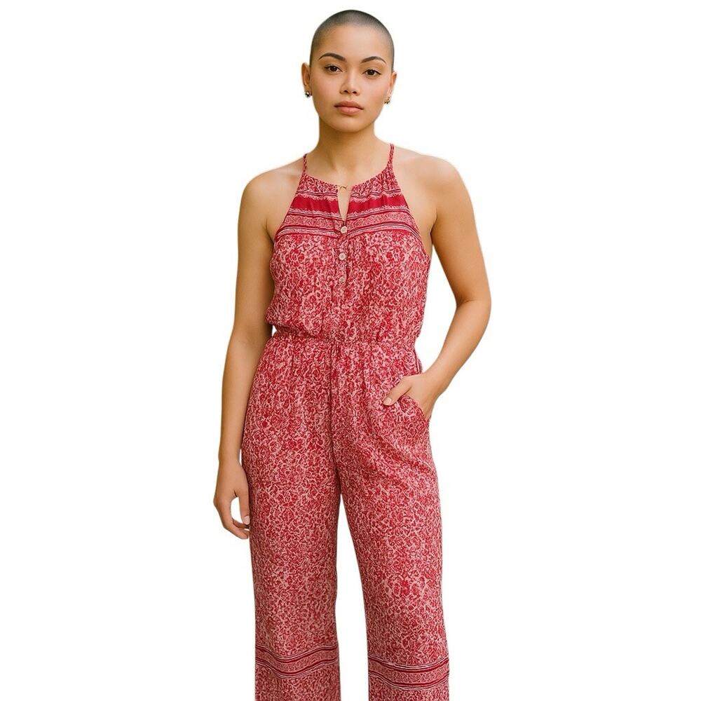 Faherty Red Printed Halter Jumpsuit